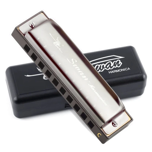 SWAN Blues Harmonica C Key for Kids& Adults, 10 Hole 20 Tone Diatonic Harmonica Key of C Blues Harp for Beginners& Students, Mouth Organ in Stainless Steel Gunmetal Black, SW1020-7C