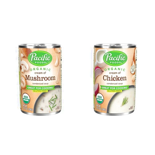 Pacific Foods Organic Condensed Soups 4 pack Bundle: (2) Pacific Foods Organic Cream of Mushroom Condensed Soup 10.5 oz, (2) Pacific Foods Organic Cream of Chicken Condensed Soup 10.5 oz