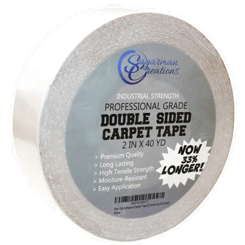 Sugarman Creations Strongest Double Sided Carpet Tape, 2 Inch by 40 Yard, 120 feet! 2X More! 5 Stars Professional Grade, Industrial Strength, Heavy Duty Rug and Carpet Underlayment Adhesive