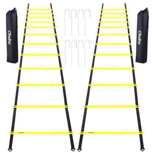 Ohuhu Agility Ladder Speed Training Set 2 Pack 20ft 12 Rung Exercise Ladders with Ground Stakes for Soccer Football Boxing Footwork Sports Fitness Training with Carry Bag Yellow or Blue