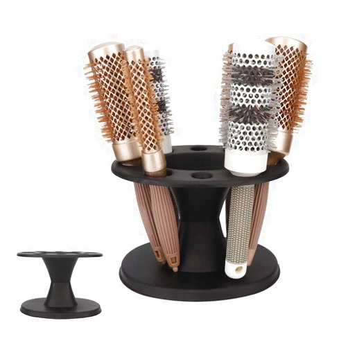 HURRISE Hair Brush Holder Stand,Plastic Round Hair Brush Comb Holder Display Rack Hair Styling Brush Stand Shelf Accessories(Black)