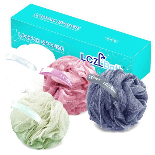LCZLBath Shower Loofah 4PCS Soft Bath Body Sponge 60g Loofa Set Thick Wash Puffs for Women and Men (Pink-White-Blue-Green)