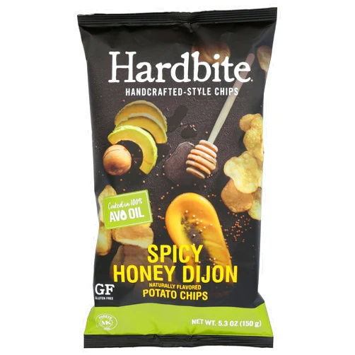 Hardbite Handcrafted-Style Chips, Spicy Honey Dijon Naturally Flavored Potato Chips, Cooked in 100% Avocado Oil, Kosher, Gluten Free & Non-GMO, 5.3 Ounce (Pack of 6)