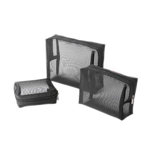 Warmsky Pack of 3 pcs Mesh Zipper Cosmetic Makeup Bags Organizer Case Pouch Purse Bag for Travel Daily Toiletries Accessories- 3 Sizes