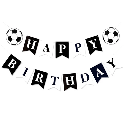 JHZMCRX Soccer Happy Birthday Banner Black White, Personalized Letters Name Banner Sign, Birthday Garland Wall Door Banners Flag for Boys Girls Party Backdrop Decorations