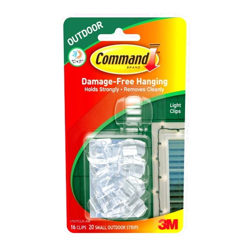 3M Command 17017clr-aw Outdoor Light Clips, Clear, 16 Clips & 20 Strips