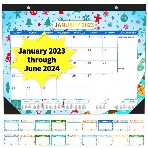 Valardoh 2023-2024 Desk & Wall Calendar -- 18 Months from Jan 2023 through June 2024, 17 x 12 Inches Page Desk & Wall Pad Calendar