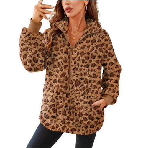 Rapbin Women Half Zip Pullover Long Sleeve Casual Fuzzy Sherpa Fleece Jacket Sweatshirts Winter Outerwear Top with Pockets