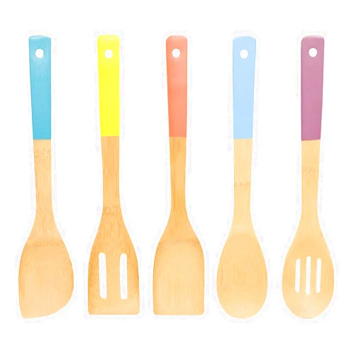 Vimini Natural Kitchen Utensil Set Bamboo Wooden Spoons，Wooden Spoons for cooking Bamboo Utensil Set Nonstick Premium Quality Housewarming Gifts 12 Inches with Multi-color Handles
