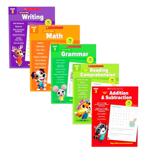 By Scholastic (Author) Scholastic Success With - Grade 2 Complete Set (5 Books): Addition&Subtraction 2, Math 2, Grammar 2, Reading Comprehension 2 and Writing 2