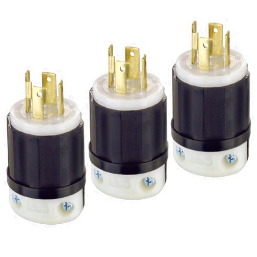 Leviton 2711 30 Amp, 125/250 Volt, NEMA L14-30P, 3P, 4W, Locking Plug, Industrial Grade, Grounding - Black-White - Pack of 3