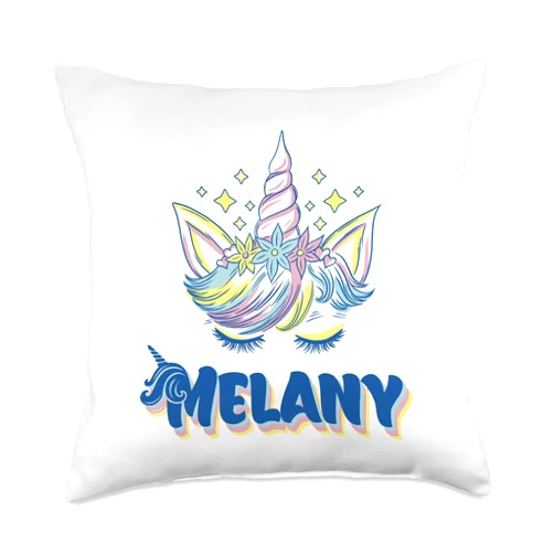 Melany Unicorn custom name magical Melany personalized custom name Rainbow Unicorn crown Throw Pillow