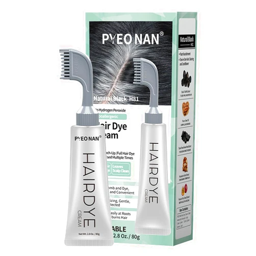 PYEONAN Hypoallergenic Hair Dye Cream,Natural Plant Extract Without Bleaching, Easy Comb to Cover Gray Coverage Ammonia Free All Hair Types 2.8Oz. /80g (Natural Black, 1 Count)