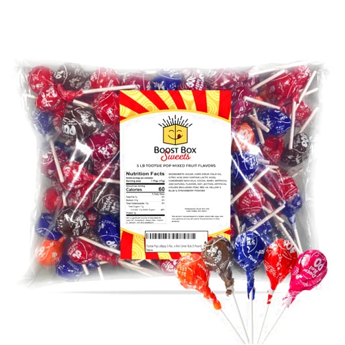 BoostBox Tootsie Pop Lollipop 5-Flavors Hard Candy Outside with Chewy Tootsie Roll Center Bulk (5 Pound)
