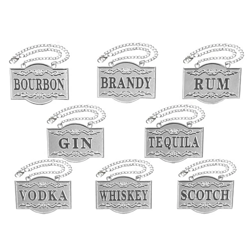 IcyPeak Decanter Tags - Liquor Tags (Set of 8, Gorgeous Silver) Liquor Decanter Label:Gin, Vodka, Bourbon, Whiskey, Brandy, Rum, Scotch, Tequila - Tags for Liquor bottle, Adjustable Chain, 2.36 x 1.57 inches