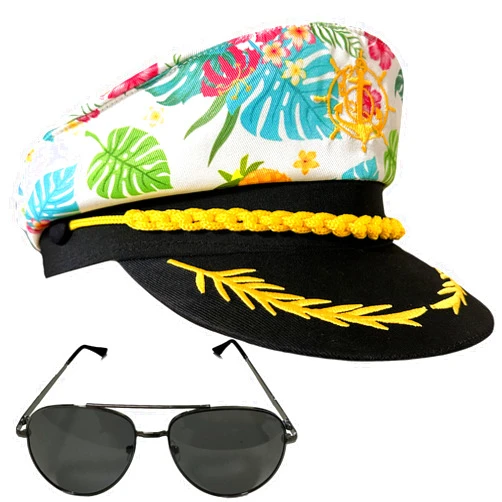 Borbilyn Captain Hat Sailor Hat Navy Yacht Boat Tropical Hawaiian Flower Cap Party Favors Costume Accessories Women Men