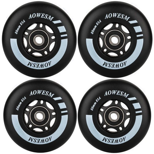 AOWESM Inline Skate Wheels 80mm 76mm 72mm 85a Outdoor Indoor Black Blue Red Roller Hockey Blades Replacement Wheels w/Bearings ABEC-9 and Floating Spacers (4-Pack)