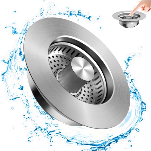 BEILAEEA Kitchen Sink DrainStrainer Upgraded 3 in 1 ，Stainless Steel Pop Up Sink Stopper Combo, Anti-Clogging Kitchen Sink Strainer Basket,for US Standard 3-1/2 inch Drain Filter