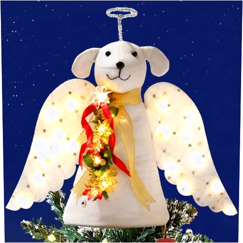 iHeartDogs Christmas Tree Topper Decoration - The Original Dog ‘Christmas Miracle’ Angel Dog Tree Topper LED Lighted Poinsettia Garland & Wings Decor Ornament, Holiday Decoration