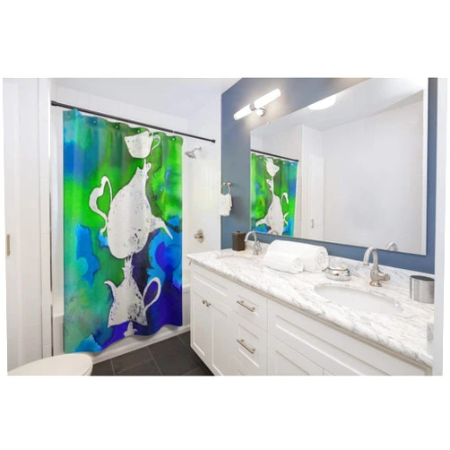 SpyfoxArt Studio Watercolor Aquarelle Painting Impressionism Teapots Kettles Art Shower Curtain