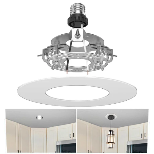 YIIZON Recessed to Pendant Light Converter Kit 5 and 6 inch Can Light Conversion, Includes E26 Socket, Mounting Bracket, Round Ceiling Plate & White Cover