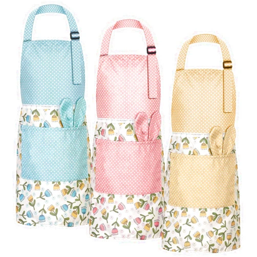 Auidy_6TXD 3 Pack Tulip Kids Apron, Waterproof kids cooking aprons with Pockets Cute Floral Apron Adjustable