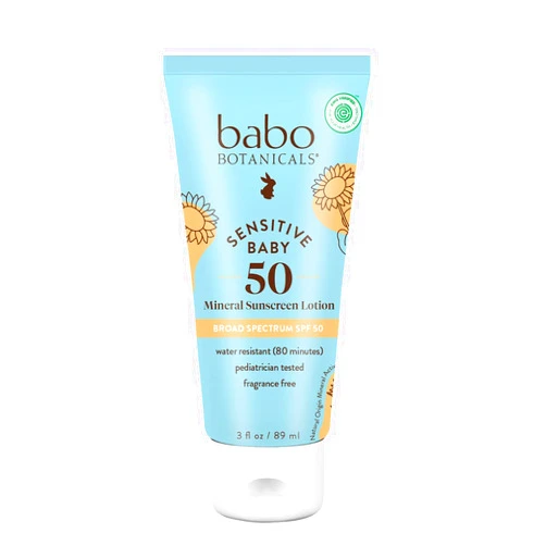 Babo Botanicals Sensitive Baby Mineral Sunscreen Lotion SPF50 - Natural Zinc Oxide - Face & Body - Fragrance-Free - Water-Resistant - EWG Verified - Vegan - Extra Sensitive Skin - For Babies & Kids