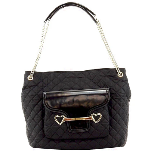 Love Moschino Women's Large Black Quilted Fabric Satchel Handbag