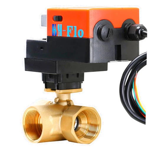 HSH-Flo 1-1/4 inch 3 Way 24VAC/DC 0-10V 4-20mA Brass Proportional Integral Modulating Motorized Electrical Ball Valve