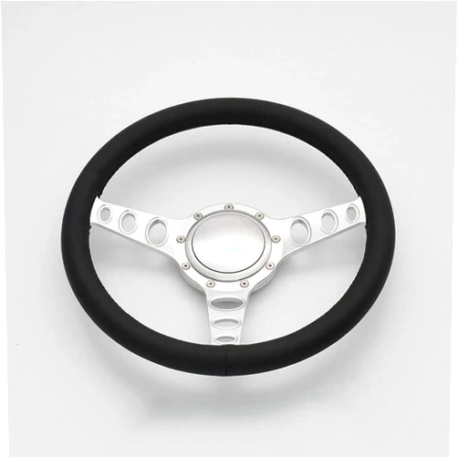 Flashpower 14''Satin Billet Cruisin Full Wrap 9 Bolts Steering Wheel with 2'' Dish and Horn Button (Black)