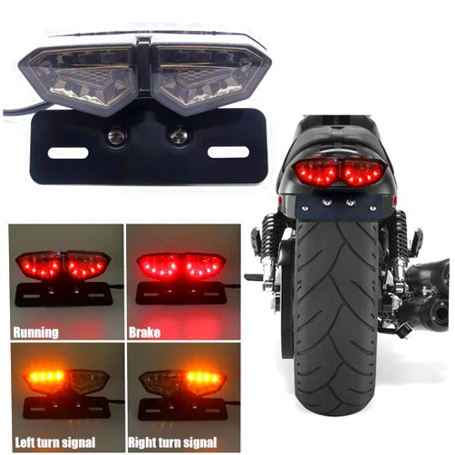 TEBOCR Motorcycle Tail Light Integrated Running Brake Stop Light Dual Eye Turn Signals Lamp Black with License Plate Bracket for Harley Honda Yamaha Suzuki Kawasaki