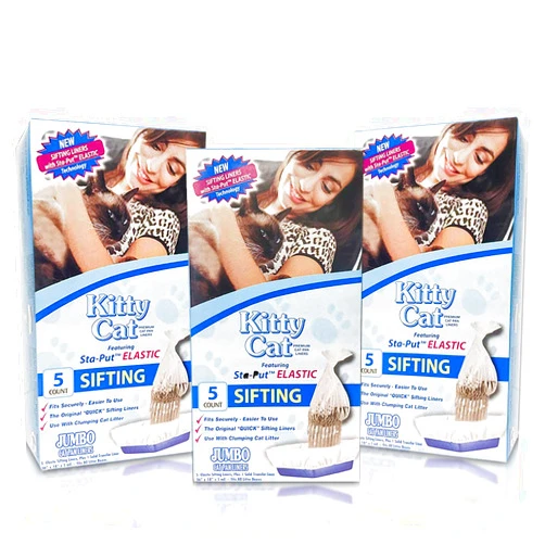 Alfapet Kitty Cat Pan Disposable, Elastic Sifting Liners- 15-Pack + 3 Solid Transfer Liner -For Large, X-Large, Giant, Extra-Giant Size Litter Boxes- With Easy Fit Sta-Put Technology (15 Count)