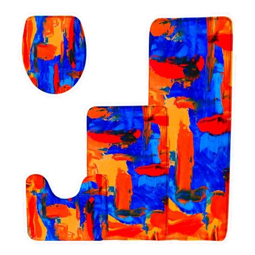 ZNLSU 4 Piece Blue Orange Bath Mat Set Burnt Blue and Orange Abstract Brushstrokes Painting Modern Art 16
