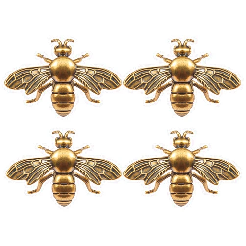 KKBES 4 Pieces Gold Brass Bee Figurines, Vintage Bee Statues, Decorative Bee Ornament for Home Office DIY Crafts, 1.85X1.26 inch