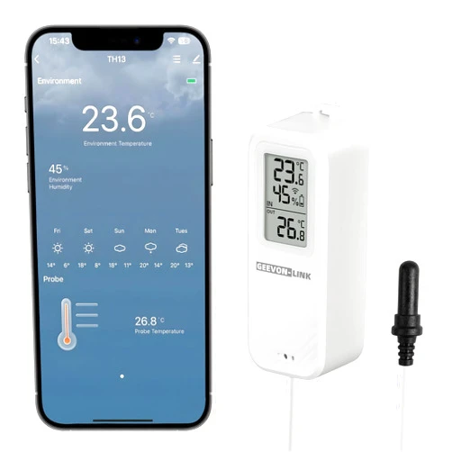 GEEVON-LINK WiFi Refrigerator Thermometer Hygrometer with Alarm, Freezer Temperature with Probe, Wireless Digital Fridge Thermometer Humidity Sensor, Free Data Export for Home Kitchen Fridge Tub