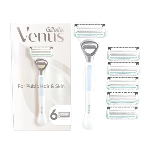 Gillette Venus Intimate Grooming Razors for Women, 1 Venus Razor Bikini Trimmer, 6 Razor Blade Refills