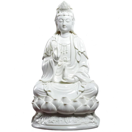 Getrelax Guan Yin Statue Quan Yin Sculpture Buddhist Avalokiteshvara Kuanyin/Buddhism Statue on Lotus -Best Chinese Feng Shui Gifts (14 inch, White)
