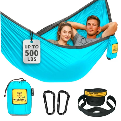 Wise Owl Outfitters Camping Hammock – 500lbs Portable Hammock with Tree Straps - Travel, Backpacking, Hiking, Outdoors Camping Gear - Single or Double