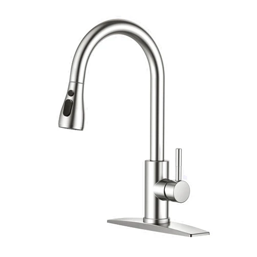 FORIOUS Kitchen Faucets, Brushed Nickel Kitchen Faucet with Pull Down Sprayer, High Arc Single Handle Stainless Steel Sink Faucets 1 or 3 Hole, Kitchen Sink Faucets for Farmhouse Camper Laundry Rv Bar