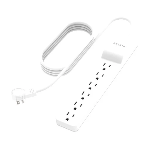 Belkin Surge Protector Power Strip - 6 AC Multiple Outlets - Flat Rotating Plug, 8ft Long Heavy-Duty Extension Cord for Home, Office, Travel, Computer Desktop & Charging Brick - White (720 Joules)