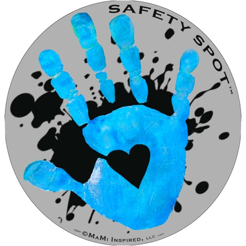 Safety Spot Magnet - Kids Handprint for Car Parking Lot Safety - Gray Background with Splat (Blue)