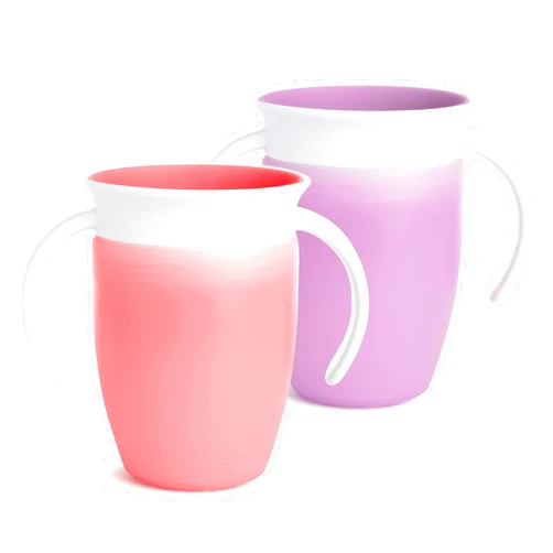 Munchkin® Miracle® 360 Trainer Sippy Cup with Handles, Spill Proof, 7 Ounce, 2 Pack, Pink/Purple