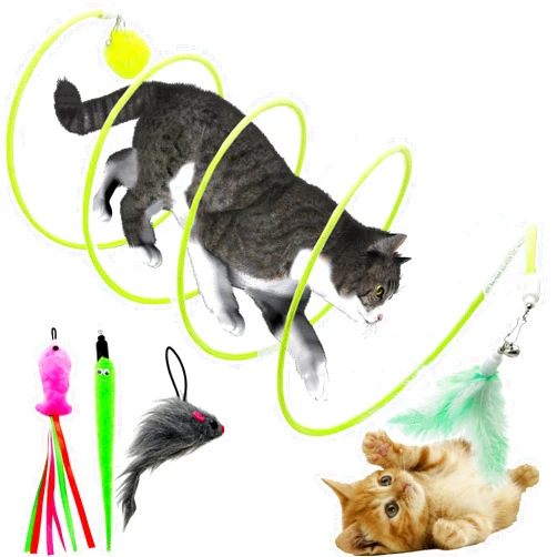 CATENEED Spiral Tunnel Cat Toy, Self Play Cat Hunting Spiral Tunnel Toy Spiral Cat Toy, Folded Cat Tunnel Spring Toy for Indoor Cats (Green)