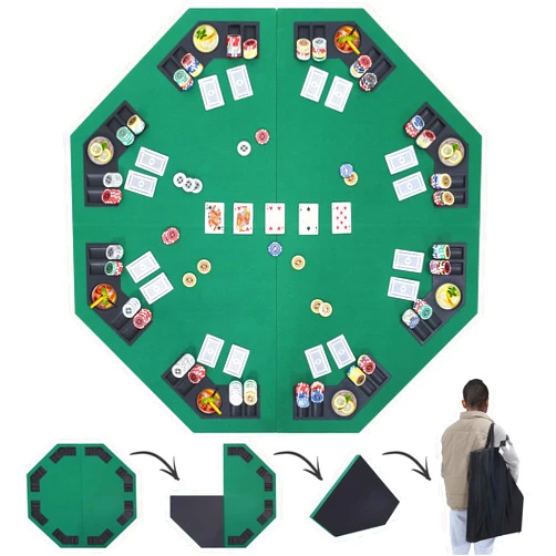 Murago 48' Portable Poker Table Top, Foldable Board Game Mat with Chip Trays, Cup Holders, Carry Bag, Green Felt