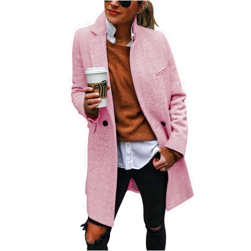 Ebifin Women's Notch Lapel Double Breasted Trench Coat Peacoat Winter Casual Long Blazer Jacket Overcoat