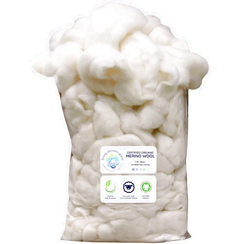 Living Dreams Yarn CERTIFIED ORGANIC Merino Wool Roving. Ethically & Responsibly Sourced Fiber for Spinning, Felting, Filling and Dryer Balls - 1 LB Bag, Natural White Combed Top