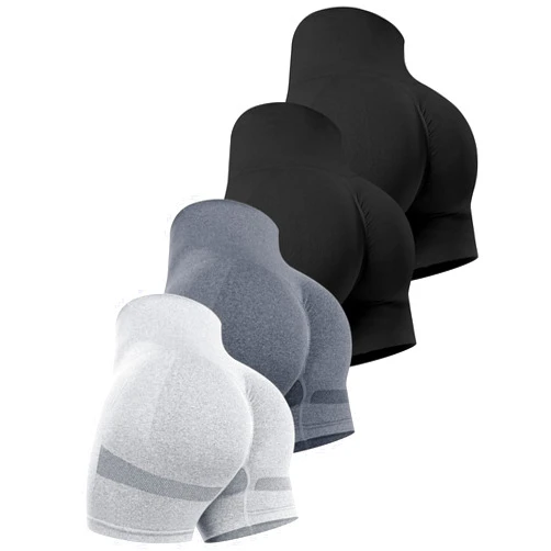CHRLEISURE Women's 4 Packs Workout Gym Shorts, High Waisted Butt Lifting Scrunch Butt Seamless Booty Shorts