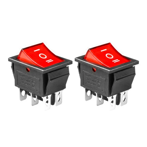 QTEATAK 2Pcs AC 20A/125V 15A/250V DPST 6 Pins 3 Position ON-Off-ON Boat Rocker Toggle Switch with Red LED Light