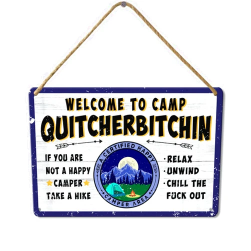 Qxinlsc Welcome To Camp Quitcherbitchin Sign Camper Decor Camping Hanging Signs Rv Accessories For Inside Decorations Funny Travel Trailers Happy Gifts Wall Decor Gifts