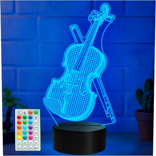 Colortown Violin Night Light, Violin Gifts, Cello 3D Illusion Lamp with Remote Control, 16 RGB Colors, 4 Flashing Modes, Timer, Dimmable, Kids Music Room Decor
